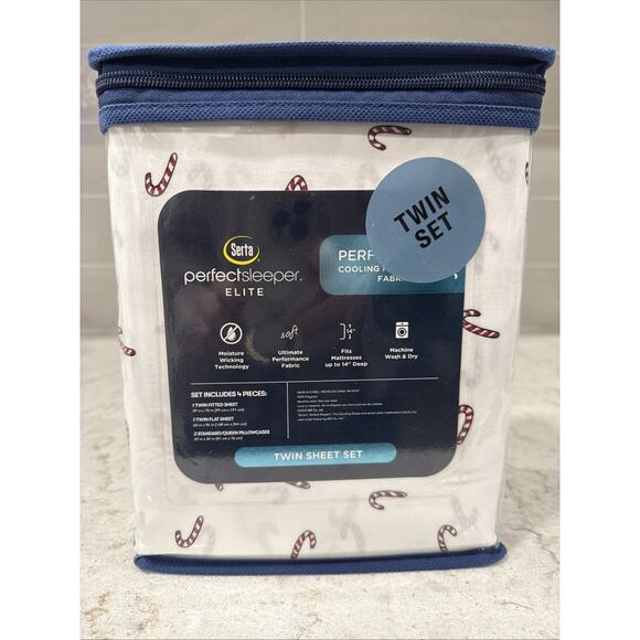 4 Pc CANDY CANES Twin Serta Perfect Sleeper Cooling Fabric Sheet Set Christmas - Picture 3 of 4